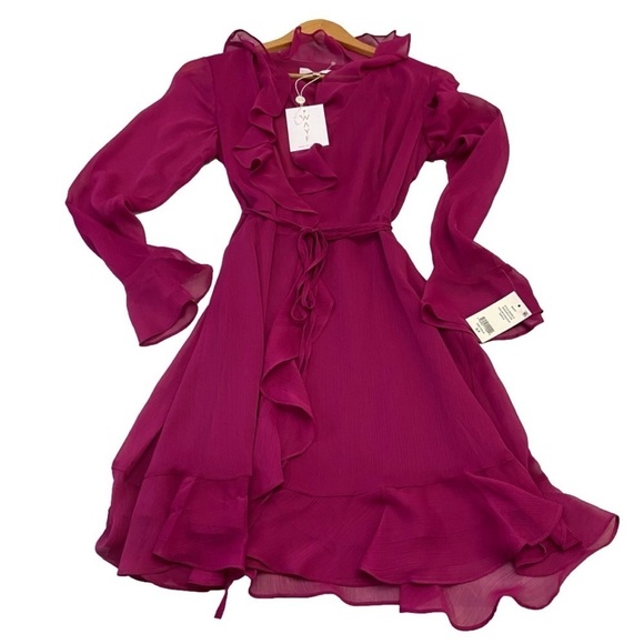Wayf chiffon dress sheer wrap crepe dress pink woven flowy small - Picture 1 of 15
